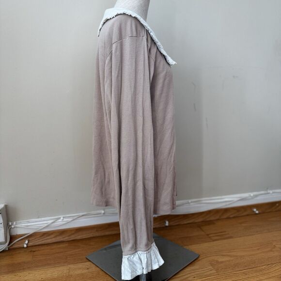 Pilcro Anthropologie Cottagecore Peter Pan Collar Top Taupe 3X Romantic Prairie - Picture 4 of 16